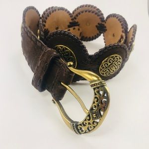 Brighton Cafe Concho Gold/Brown Suede Belt Sz 38